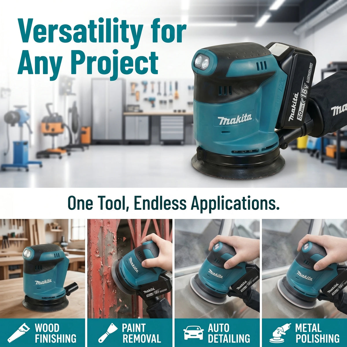 Makita DBO180Z 18V Cordless Random Orbital Sander for Woodworking And Putty Polishing Bare Tool for DIY And Professional Use