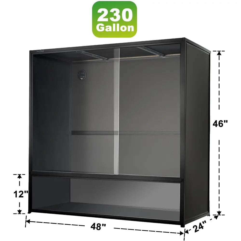 Large 230 Gallon Reptile Enclosure, 48x24x46, Tall Terrarium for Bearded Dragons and Ball Pythons, Front-Opening Glass Door, Com