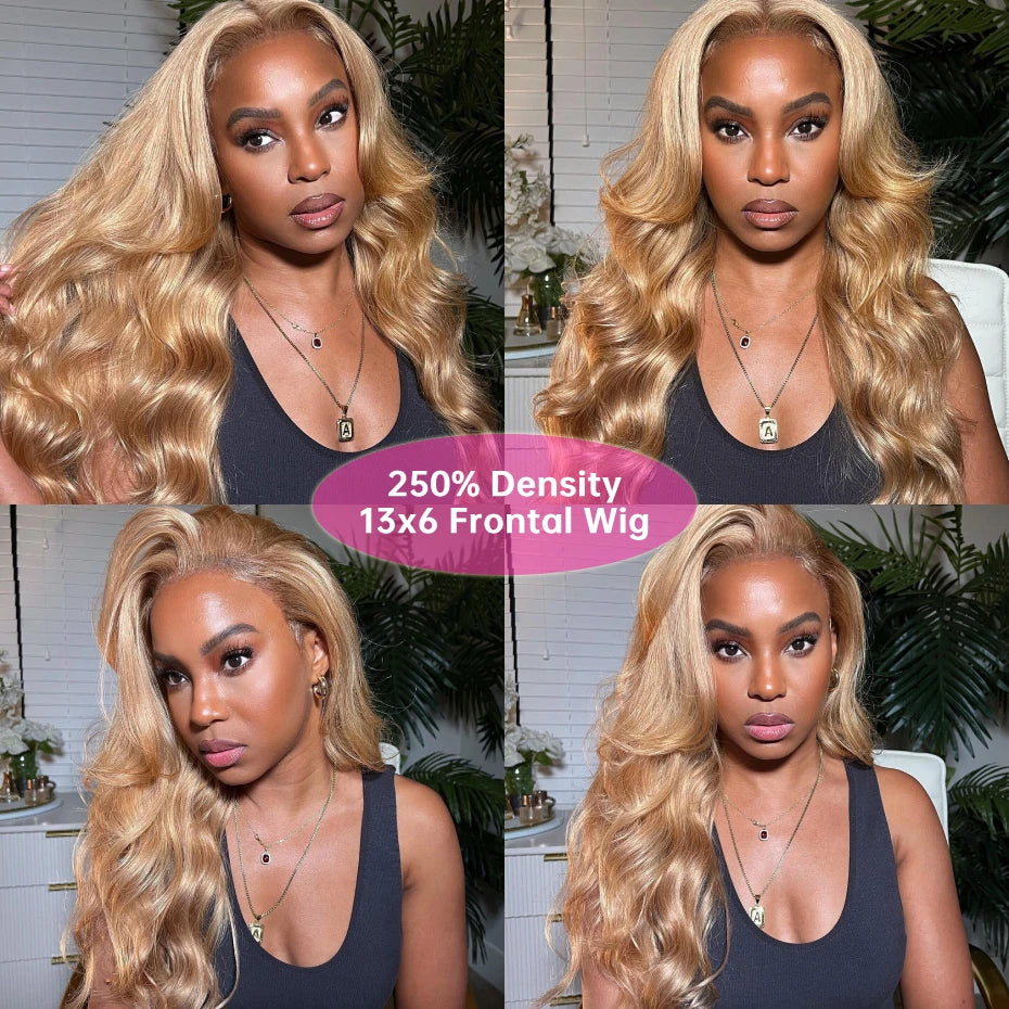 13x6 Body Wave 27 Honey Blonde Lace Frontal Wig Human Hair Wig 250 Density Brazilian 613 Blonde Wigs Human Hair Lace Frontal Wig
