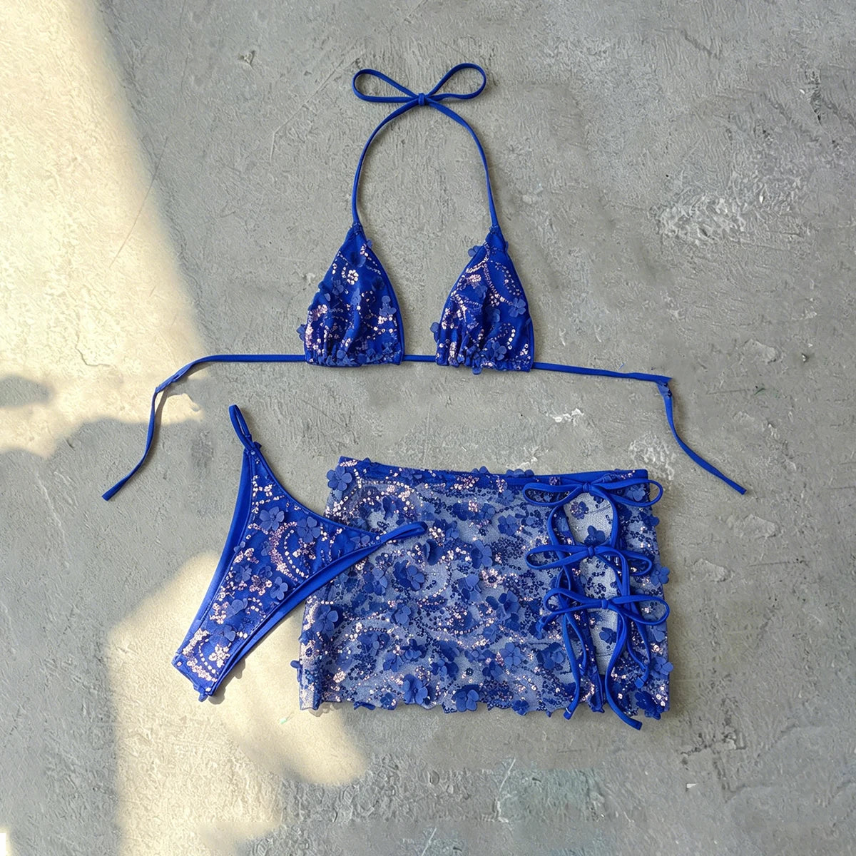 3 Piece Bikinis 2026 Sexy Women Swimsuit Swimwear Female Shiny Bikini Set Biquini SkirtBathing Suit Brazilian Cover Up Beachwear