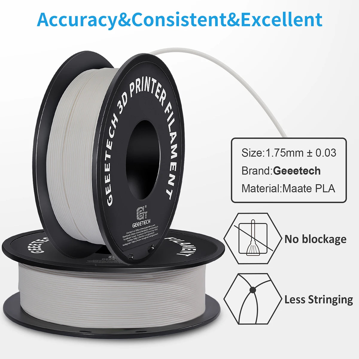 GEEETECH 10Kg 3d Matte PLA Filament 1.75mm Spool Wire For 3D Printer Material,Safety, Vacuum packaging