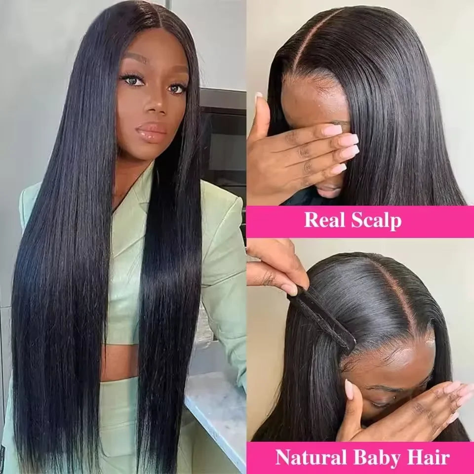 Straight V Part Wig Human Hair Glueless Brazilian Bone Straight Human Hair Wigs for Women V Part No Glue Wigs On Sale 30 36inch