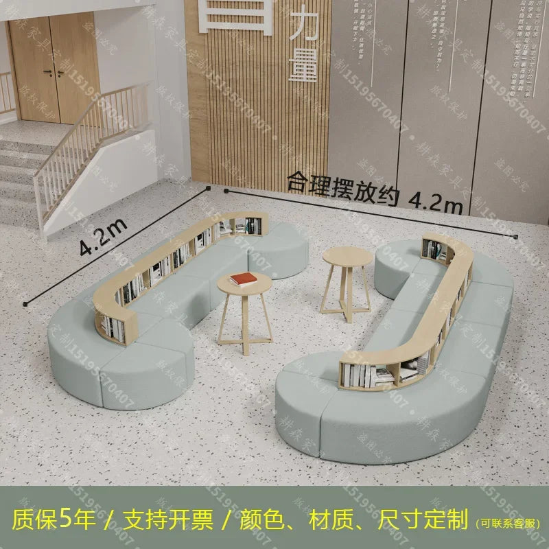 Creative S-shaped library bookcase integrated curved sofa picture book library school storage multi-functional rest area