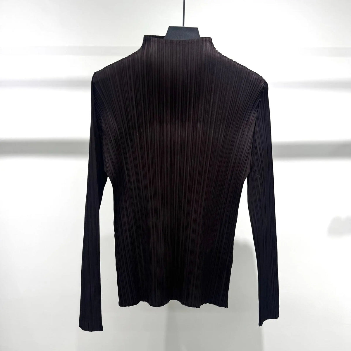 Miyake Pleated Half-High Collar Long Sleeve T-Shirt 2026 New Simple Casual Fashion Base Shirt Stretchy Women's Lightweight Top