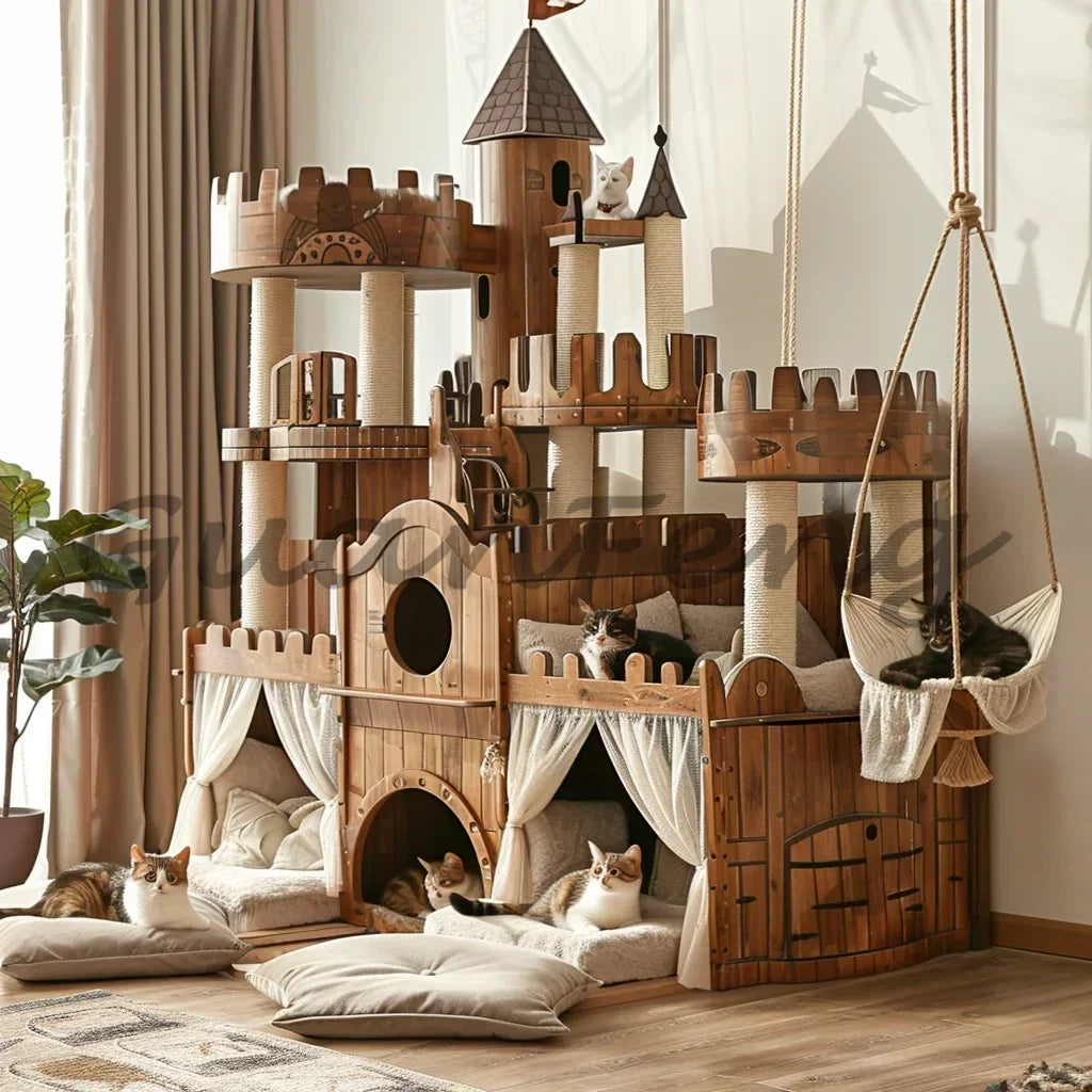 Home Super Large Castle Solid Wood Cat Climbing Frame Cat Nest Integrated Luxury Cat Villa Muppet