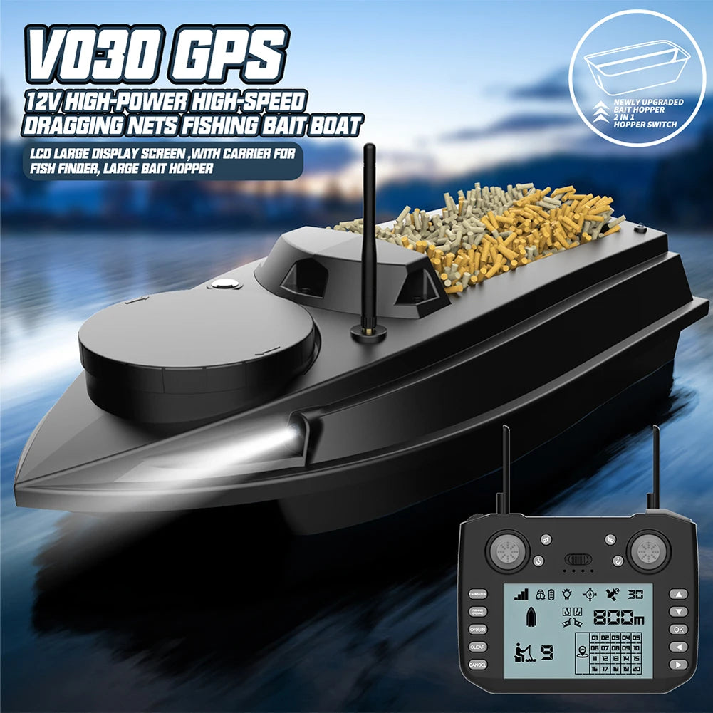 V030 Large RC Bait Ship GPS 9 Fishing Ground 180 Point Intelligent Automatic Cruise Return 12V High Speed Fish Seeker Trawl Nest
