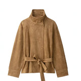 Women's Jacket Coat French Style Fashion Casual Trendy Lace-Up Design Coat for Women