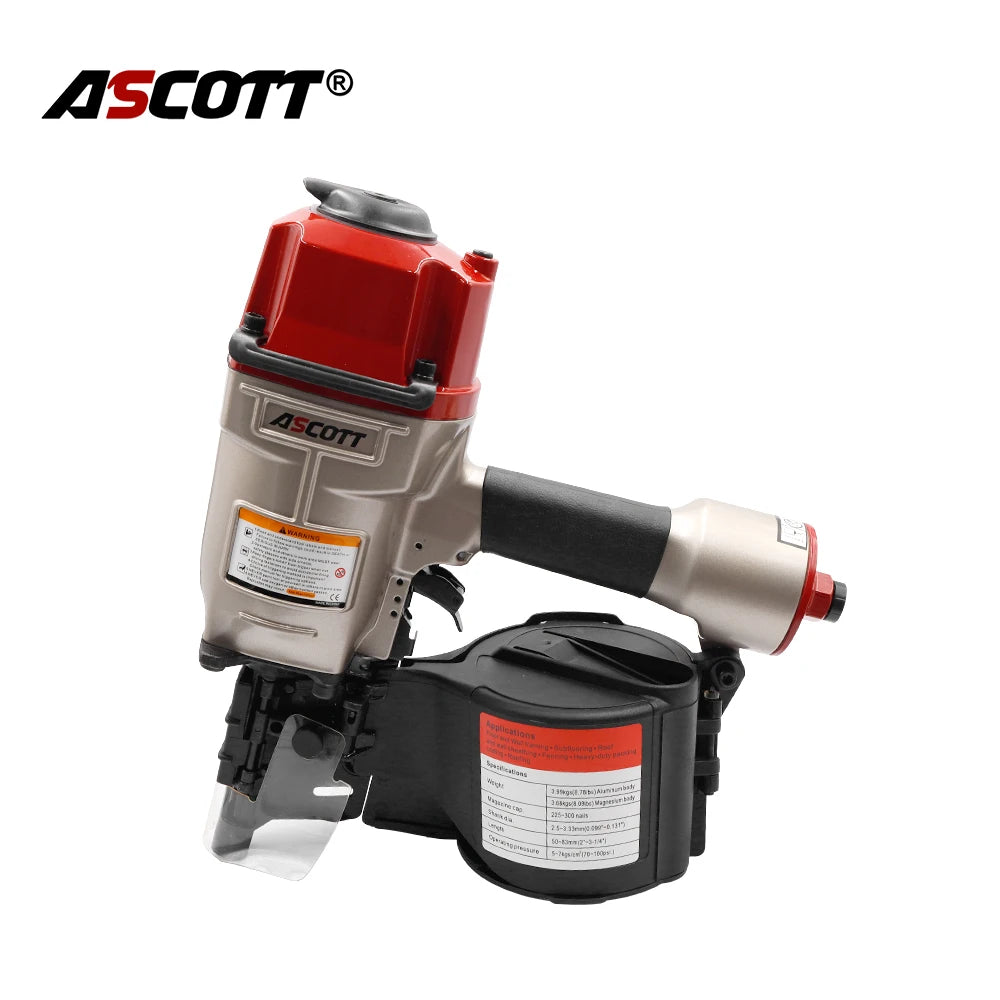 Ascott Coil Nailer CN57 CN70 CN80 CN90B Pallet Nailing Gun for Making Crates Siding Board Fencing Woodworking Pneumatic Tool