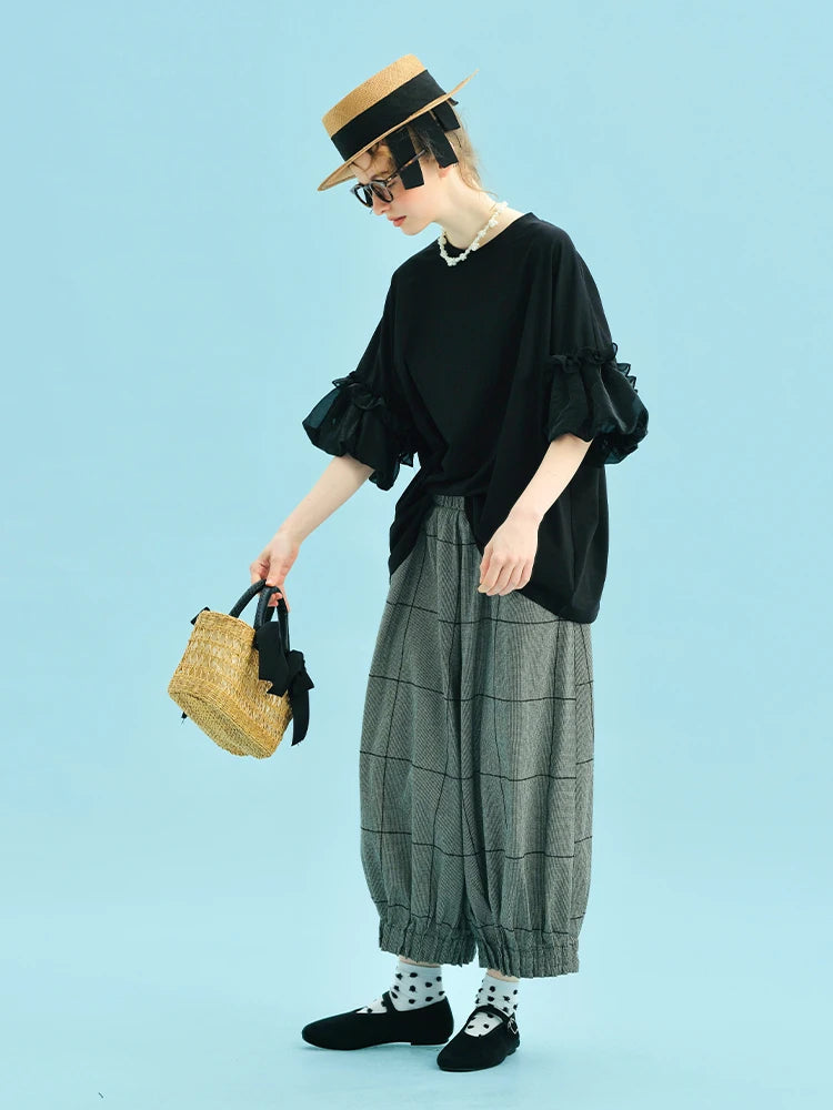 2026 imakokoni summer pure cotton casual loose fitting yarn design lantern sleeve top 255029+255030