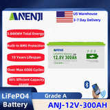 ANENJI 24V 100AH 12.8V 300AH LiFePO4 Battery Deep 6000+ Cycles BMS Lithium Iron Phosphate Battery Solar Energy Lithium Bateria Pack Batteries For RV Inverter Solar Panel