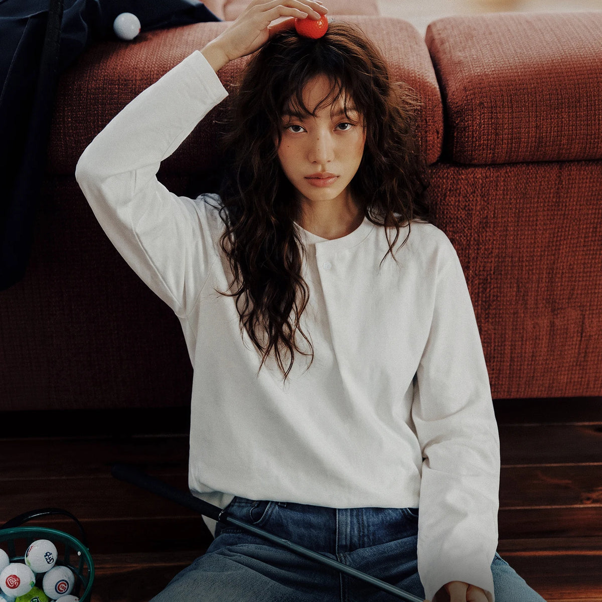 Maden Women's Vintage Long Sleeve White T-Shirt Oversized Loose Fit Crew Neck Casual Tee Layering Top Retro Streetwear Autumn