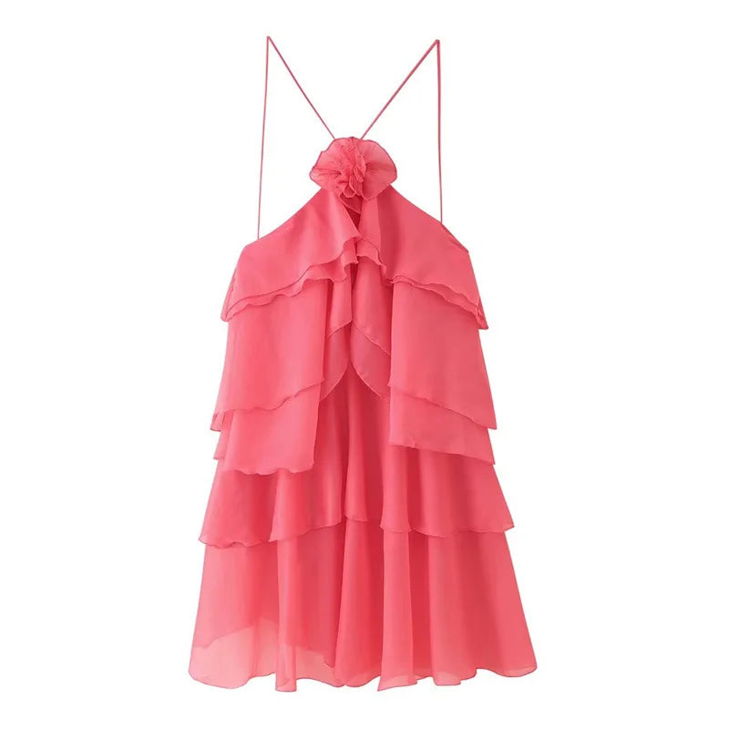 CM.YAYA Women Sleeveless Cascading Ruffles Smock Big Swing Dress 2025 Birthday Vacation Street Summer Party Dresses Vestidos