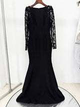 HIGH STREET Newest Fashion 2026 Designer Party Vestido Women's Spliced Mesh Diamonds Beaded Long Sleeved Maxi Long Dress