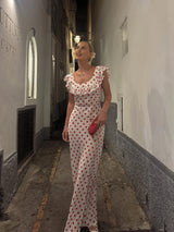 Chic Polka Dot Ruffle Trim Maxi Dress Women Elegant Sleeveless Square Neck Bodycon Maxi Dresses Lady Vacation Beach Robes 2026
