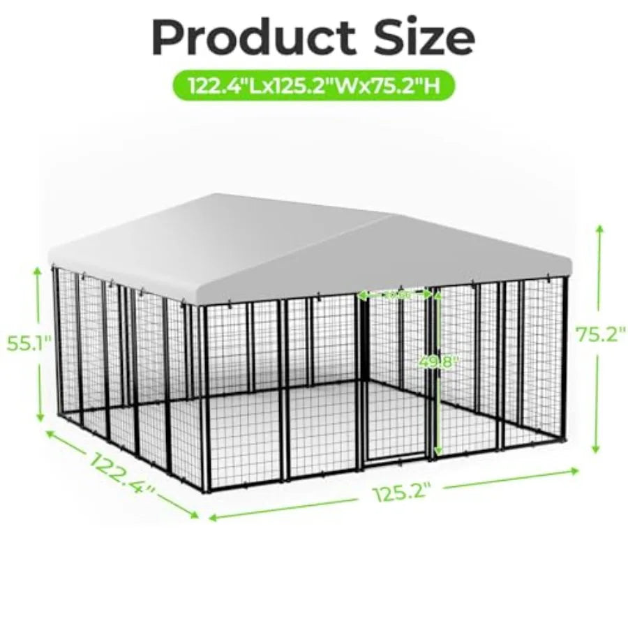 10 by 10 ft Outdoor Dog Kennel Heavy Duty Dog Pens Outside with Waterproof Roof Metal Dog Run Fence with Galvanized Welded Wire