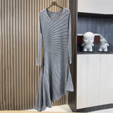 women's dress New elastic slim fit round neck long dress for autumn 2026 asymmetrical knitted casual dress 100% wool party dress
