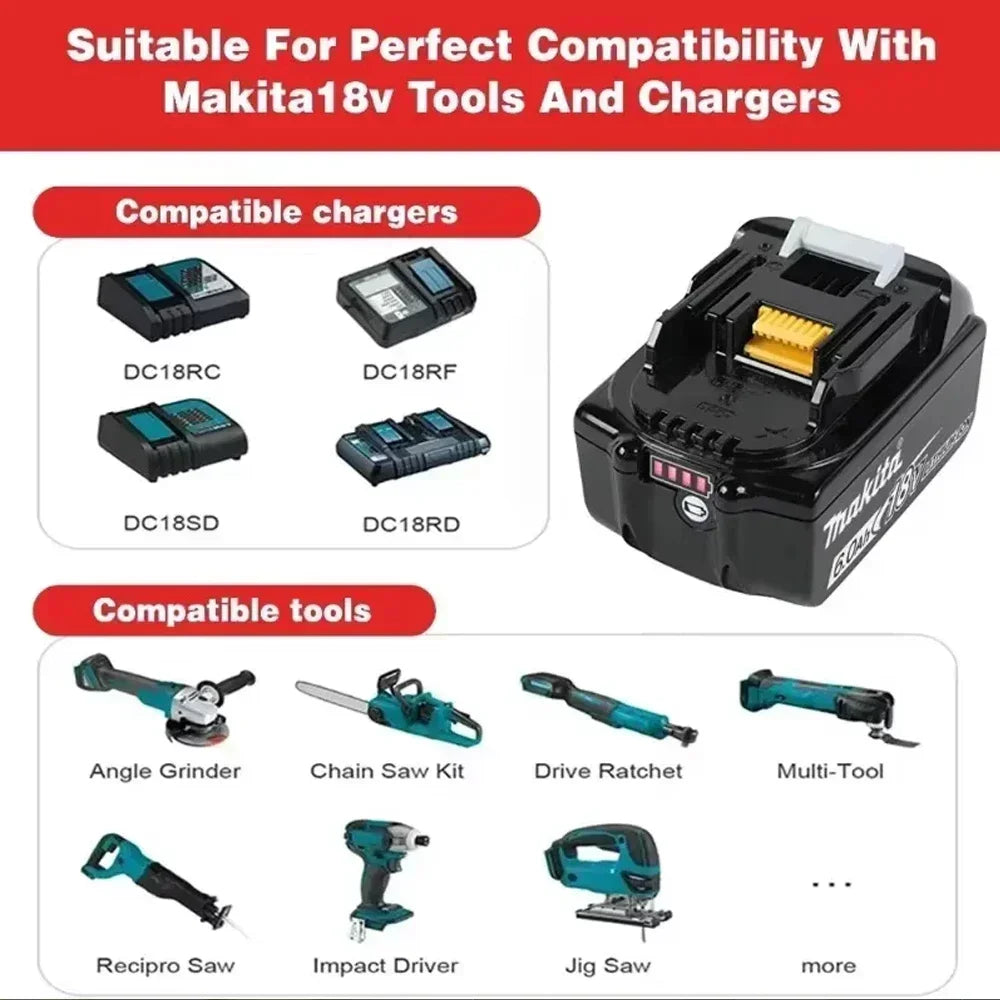 Original Makita 6Ah/5Ah/3Ah for Makita 18V Battery BL1830B BL1850B BL1850 BL1840 BL1860 BL1815 Replacement Lithium Battery