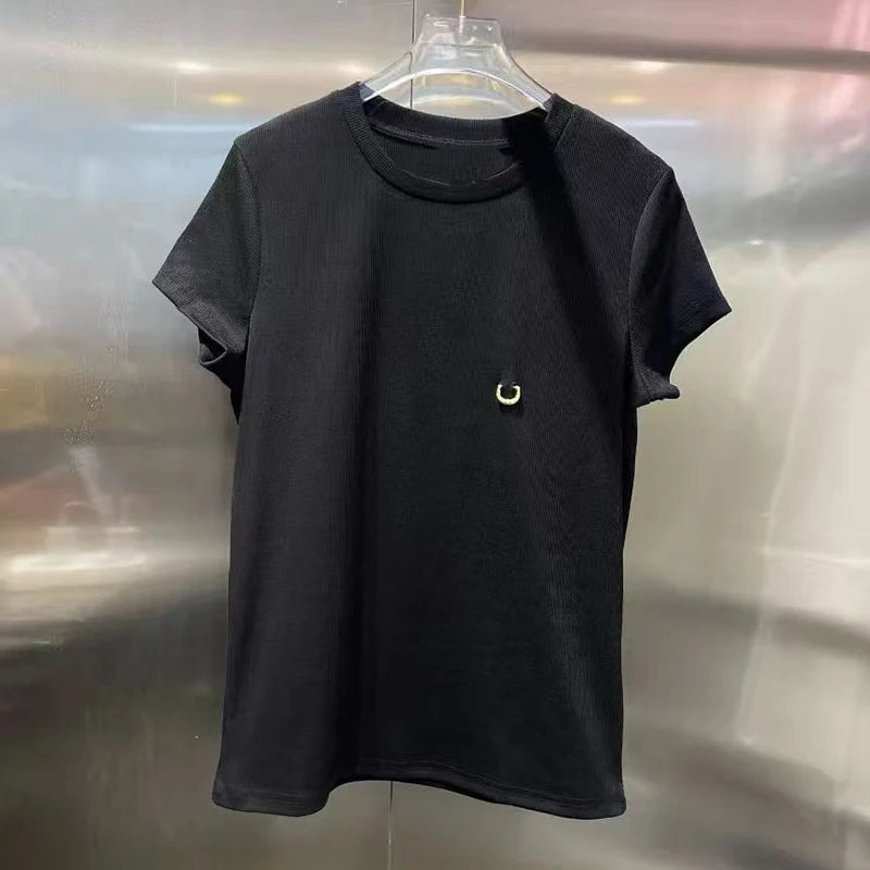 KUCLUT Fashion New Casual Style Solid Color Short Sleeve T-shirts For Women Loose Versatile O-neck Tops Female Trendy 1A2555