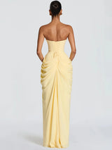 Mozision Chiffon Off-shoulder Strapless Sexy Maxi Dress Women Elegant Sleeveless Backless High Split Ruched Club Party Dress