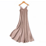 2026 Women's Fashion New 21MM 100% Natural Mulberry Silk Plain Satin Extended French Sexy Adjustable Shoulder Strap Solid Dress