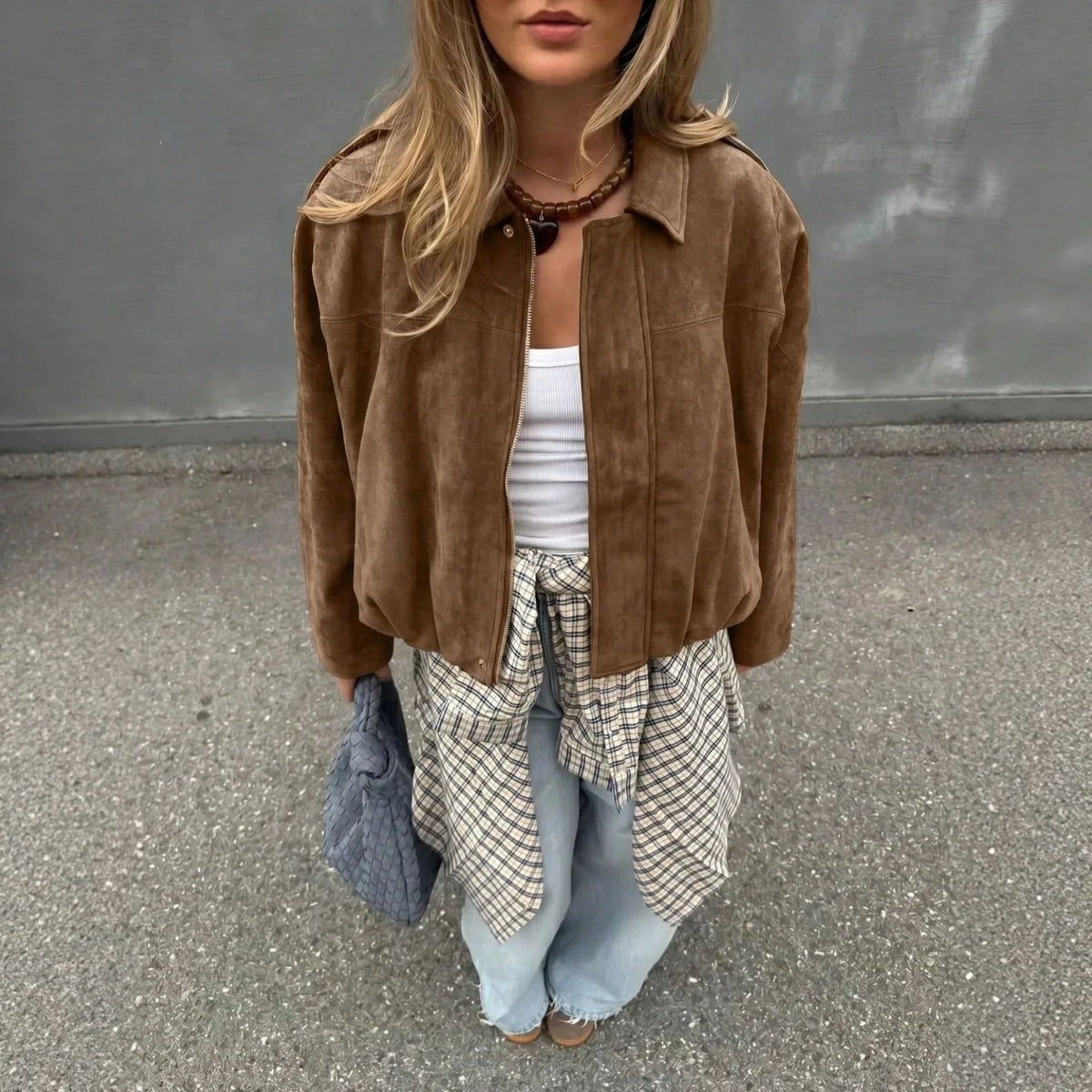 Women’s 2026 Autumn and Winter New Casual Fashion Suede-Textured Pilot Jacket Top