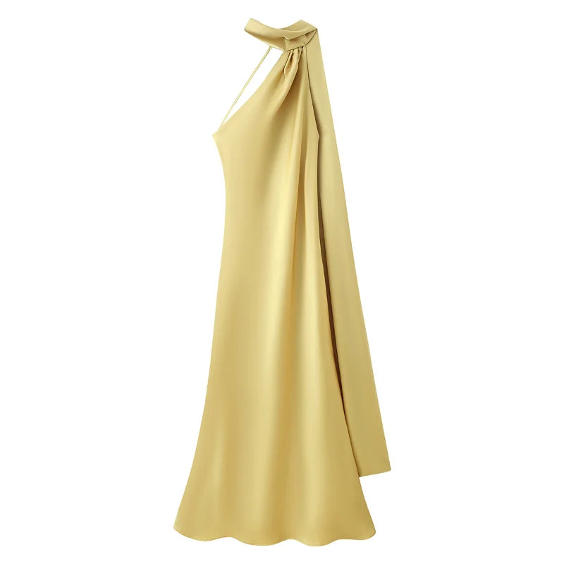 Elegant Satin Ribbons Halter Party Dress Women's Sexy Backless Off Shoulder Sleeveless Robes 2026 Summer New Lady Evening Gowns