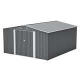 12x14FT Metal Outdoor Storage Shed, Lockable Double Doors, Waterproof Garden Tool House, Light Gray