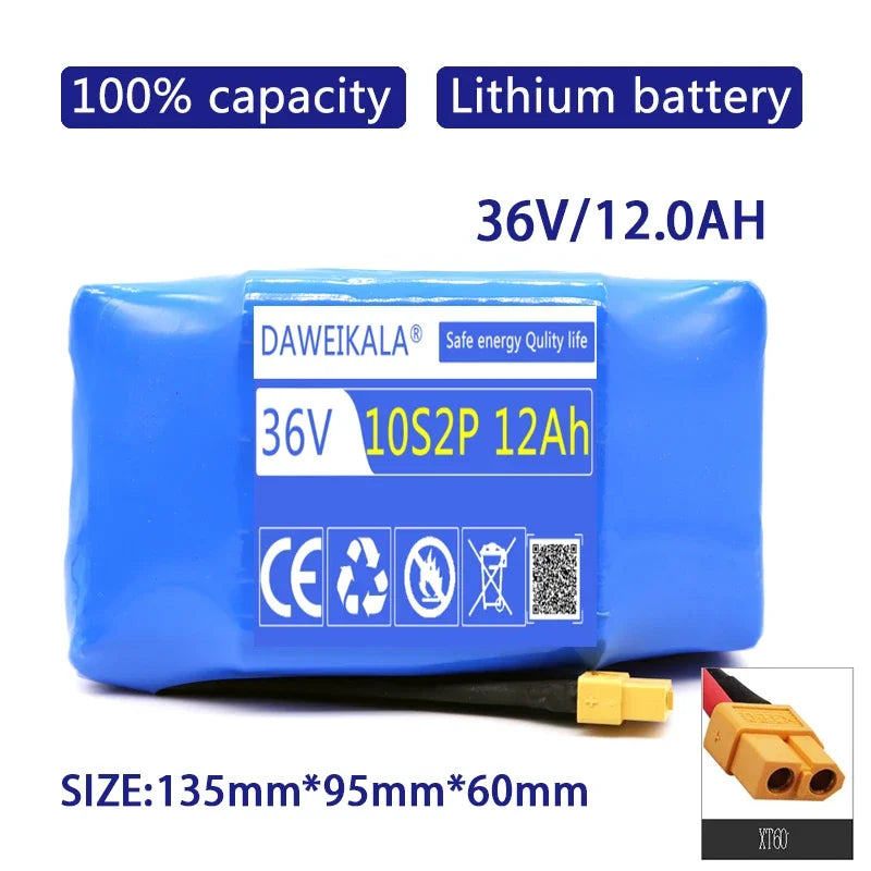 36V 12000mAh Upgrade Version Li-ion Battery Pack with BMS for Hoverboard Self Balancing Scooter Electric Unicycle Long Range
