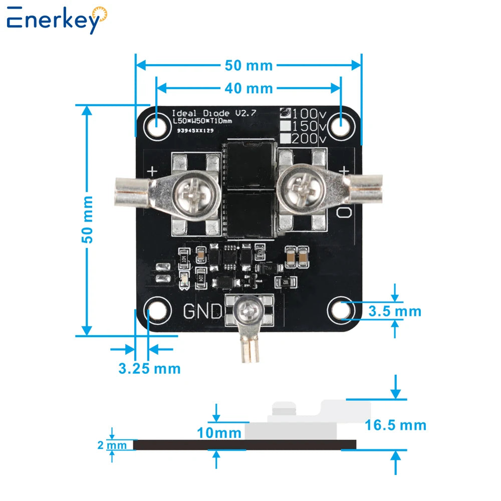 Enerkey Ideal Diode 100V 50A 0.75mΩ Sufficient Current Photovoltaic Solar Base Station Industrial Control Redundancy Switching
