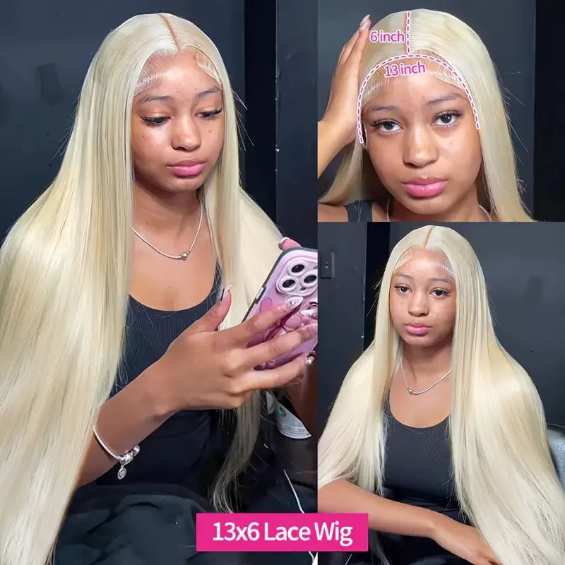 Blonde 613 Hd Lace Frontal Wig 13X6 Brazilian Straight Human Hair Wig 38Inch Transparent Lace Frontal Wig For Women 260 Density