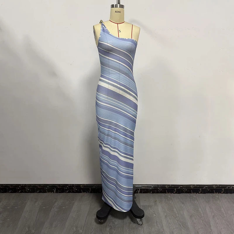 Elegant Printed Women's Dress Sleeveless Off Shoulder Skinny Lady Long Dresses 2026 Summer Chic Female Vacation Comfortable Robe