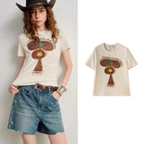 TOYOUTH women's Lyocell Cool Touch T-shirt 2026 Spring New Art Collaboration Slim Fit Short Sleeve Tops