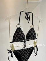 New Black printed bikini swimsuit gathers sexiness