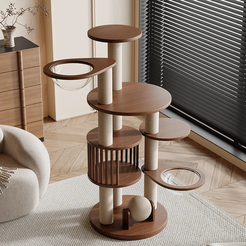 Modern Eco-friendly 4-Level 102cm Wood & Sisal Cat Scratching Tree for Living Room All Seasons Multi-Cat Climbing Toys