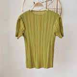 Summer New Pleated Fashion Simple Casual Style Thin T-shirt Temperament Commuting Formal Occasions Commuter Tops