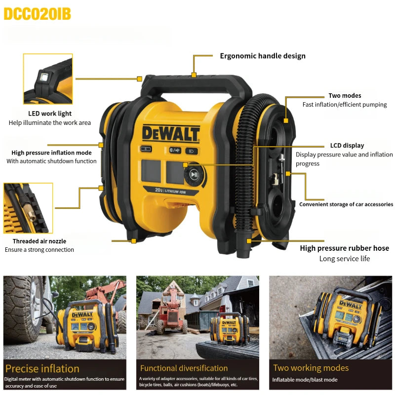 DEWALT DCC020IB 20V MAX Cordless Air Inflator 160PSI Portable Tire Pump Bare Tool
