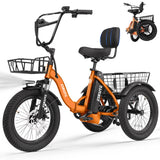 ESKUTE T300 Electric Bicycle Trike for Adults, 624Wh Battery, 1200W Motor eBIKE, 18"x3.0" Fat Tires, Foldable 3-Wheel E-Bike