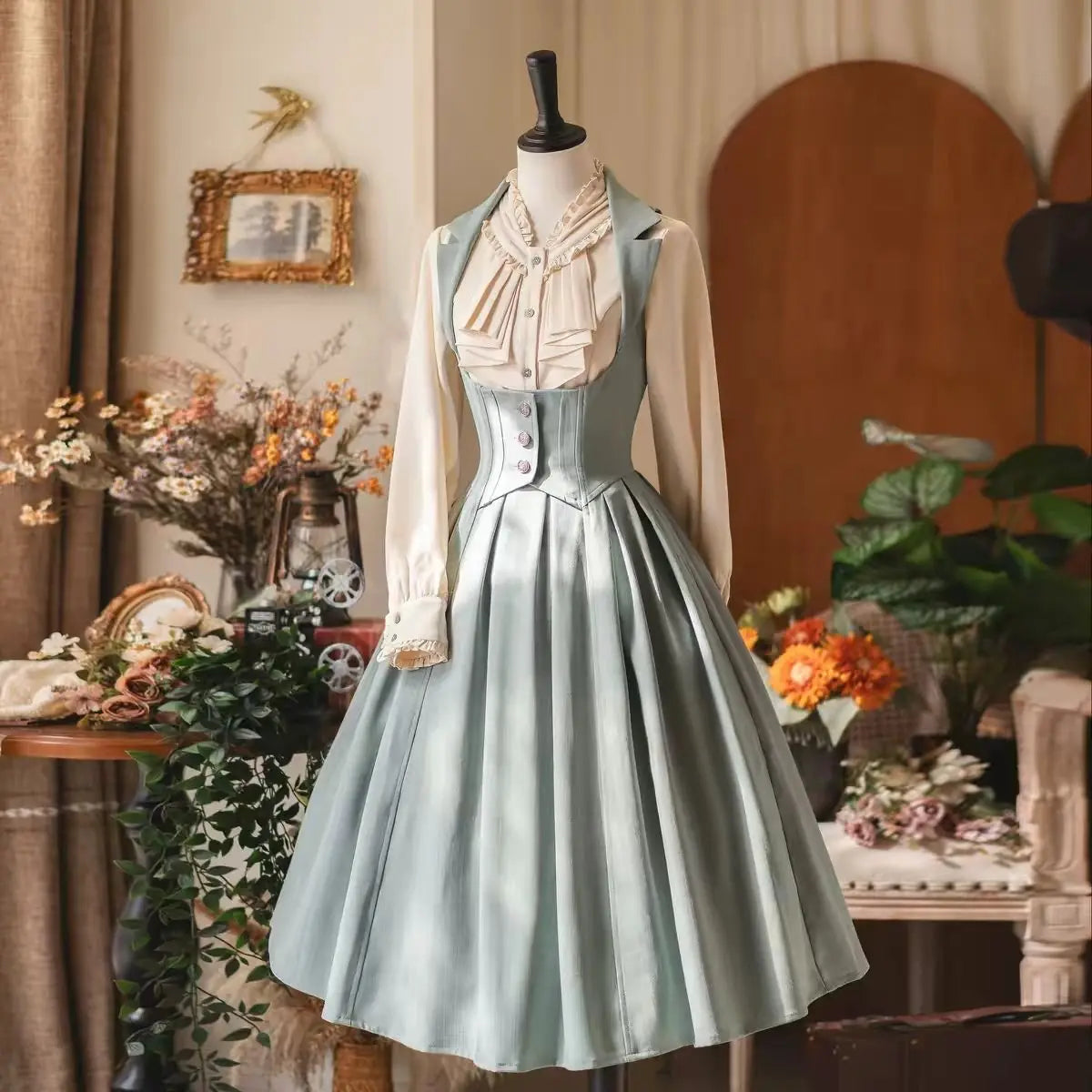 Forest Wardrobe Spring Autumn Classic Lolita Bustier Dress Vintage Elegant Style High Waist A Line Long Sleeve One Piece Dress