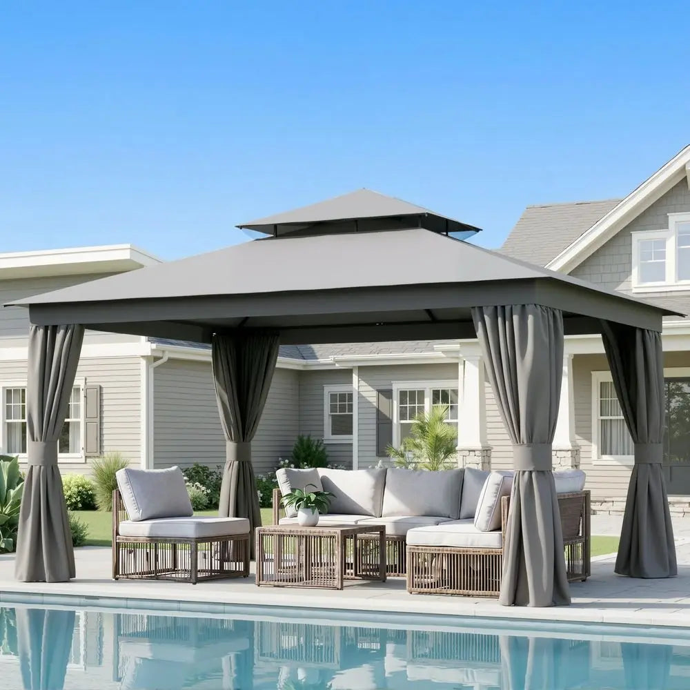 Outdoor Gazebo, Heavy Duty Metal Frame Patio Gazebo Canopy with Waterproof Double Roofs, Tent Shelter with UPF50 Protection, Mo