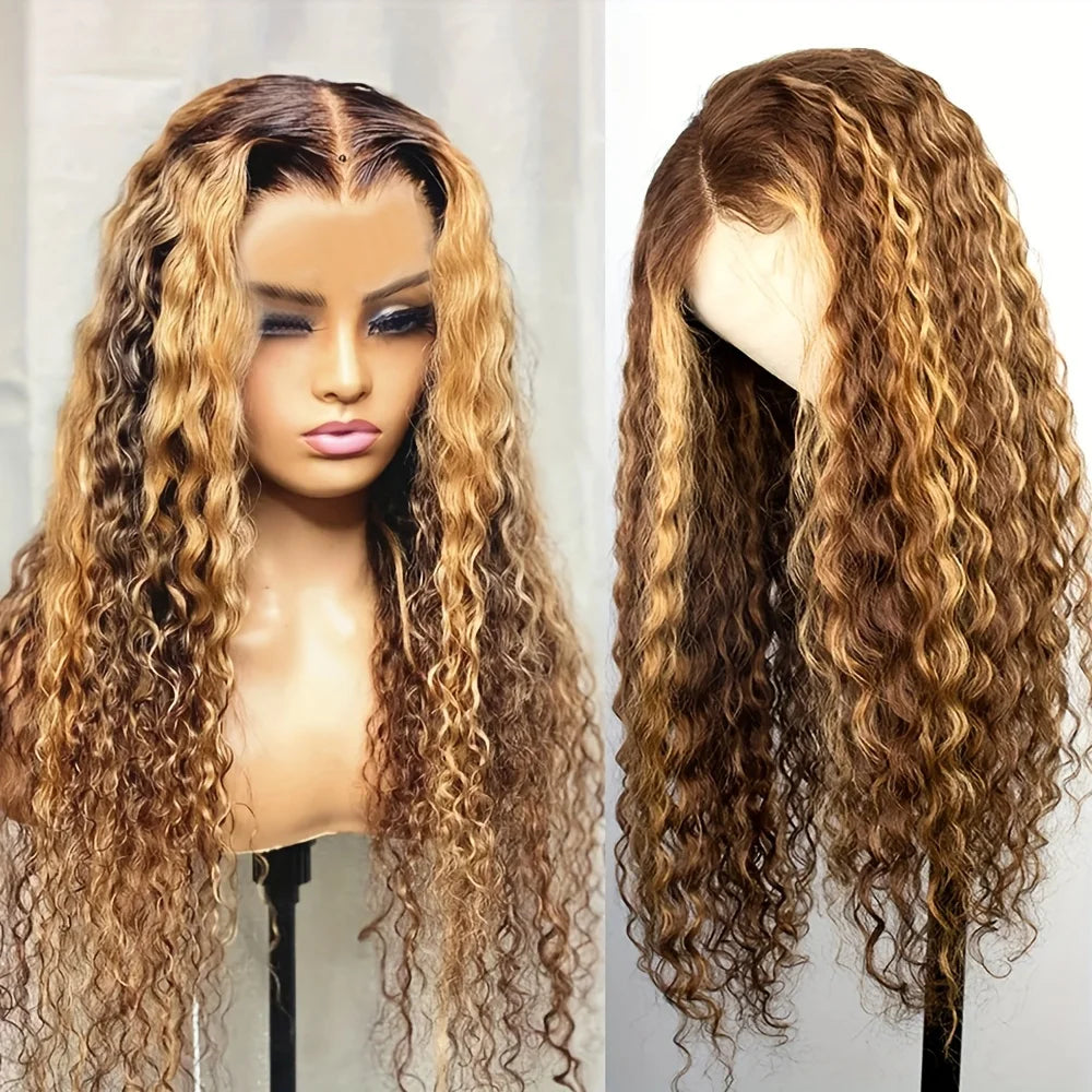 Highlight 5x5 Lace Front Wigs Human Hair 4/27 Ombre Deep Wave HD Transparent Lace Front Wigs 200% Density with Baby Hair