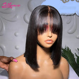 Straight Short Bob Human Hair Wigs With Bangs Fringe 3x1 Middle Part Lace Wigs Realistic Scalp Brazilian Remy Hair For Women