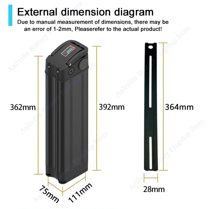 Silver Fish 36V/48V/52V/60V 10Ah 12Ah 15Ah 20A Removable Lithium Battery Pack Built-in BMS for 250W-1800W Folding E-two Wheeler