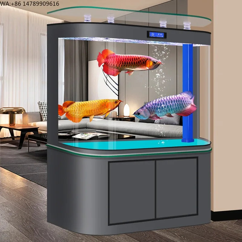 All-in-One AquariumLarge Bottom Filter Aquarium With Smart Display Solid Wood Cabinet RGB Light Automatic Filtration SystemFish