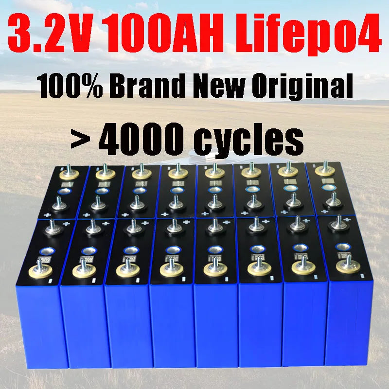 1-32pcs New Lifepo4 Battery Grade A 3.2V 100Ah 105Ah 12V 24V 48V 4000 Cycles Solar Lithium Iron Phosphate Rechargeable Battery