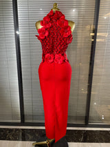 Black Red Women Shining Sequins Florals Sexy O-Neck Bodycon Bandage Long Dress Evening Party Christmas Birthday Outfit