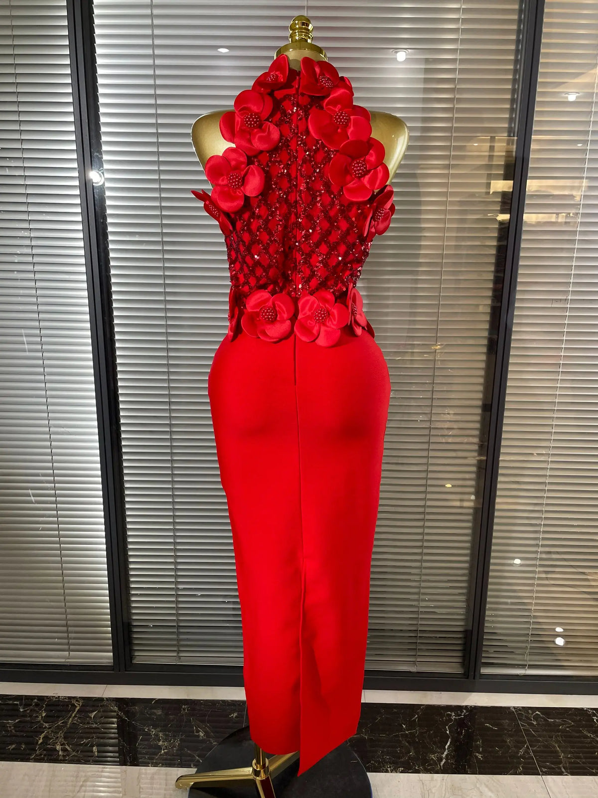Black Red Women Shining Sequins Florals Sexy O-Neck Bodycon Bandage Long Dress Evening Party Christmas Birthday Outfit