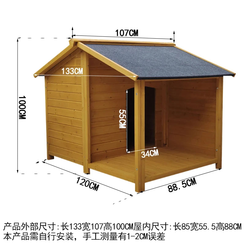 Outdoor dog cage doghouse Solid wood sun protection Rain protection dog kennel doghouse Large medium-sized dog Golden Retriever
