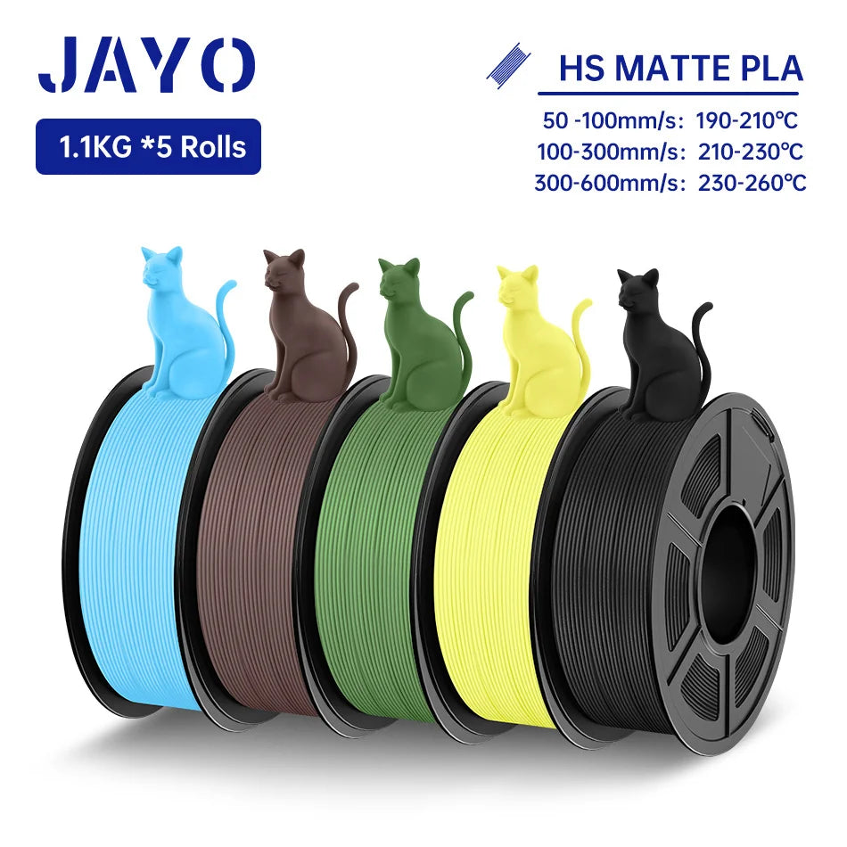 JAYO PLA Classic 3D Filament 1.75mm High Speed Matte PLA 3D Printer Filament Neatly Wound 3D Printing Materials 5Rolls/set