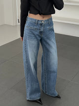 Retro High Waist Slim Fit Blue Jeans Women's Autumn Winter Straight Leg Long Pants Wide Leg Pants Classic Waed Denim