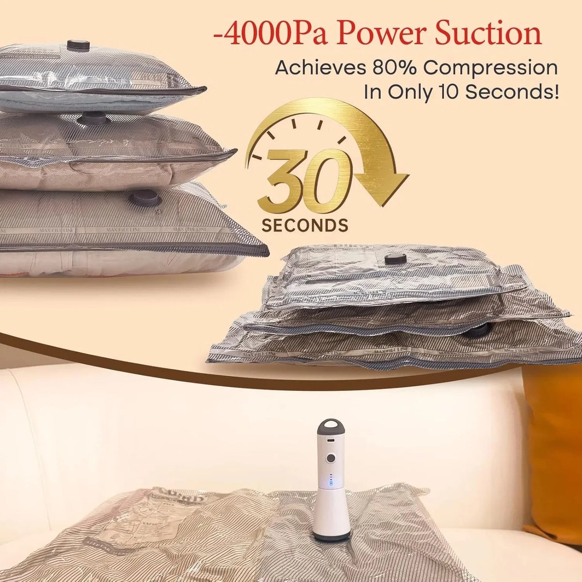 Travel Vacuum Bags with Rechargeable Air Pump Carry-on Size Compression Packing Bags for Luggage And Suitcase Space Saver